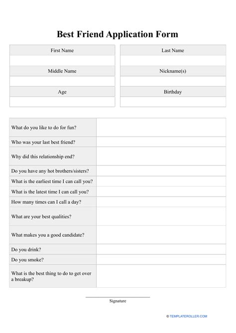 Best Friend Application Form Template